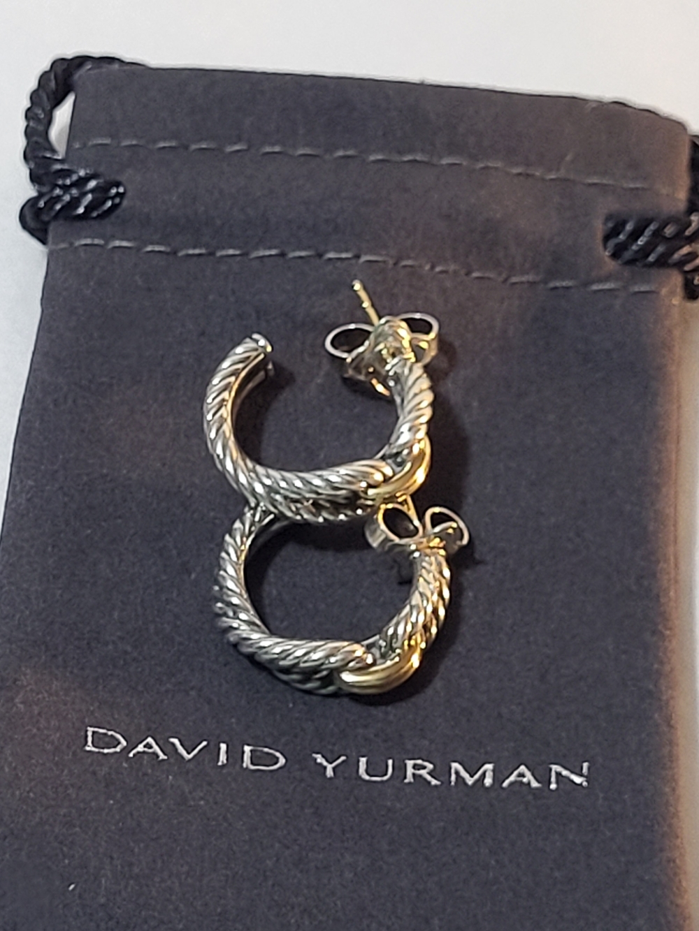 David Yurman Two-Tone Cable Loop Hoop Earrings - Yellow Gold & Sterling Silver